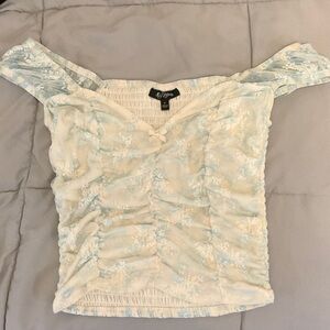 Charlotte Russe Blue and Cream Off-Shoulder Blouse
